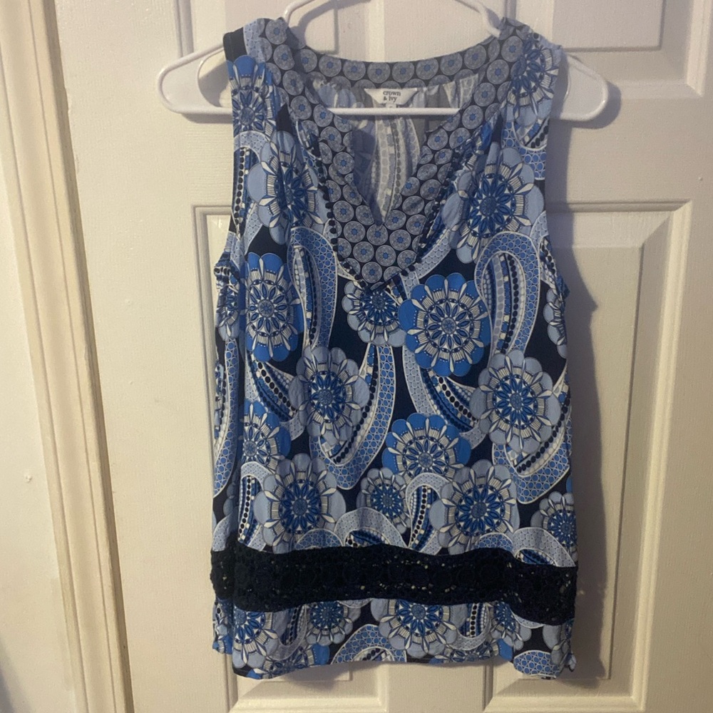Crown & Ivy Blue and Black Paisley Blouse